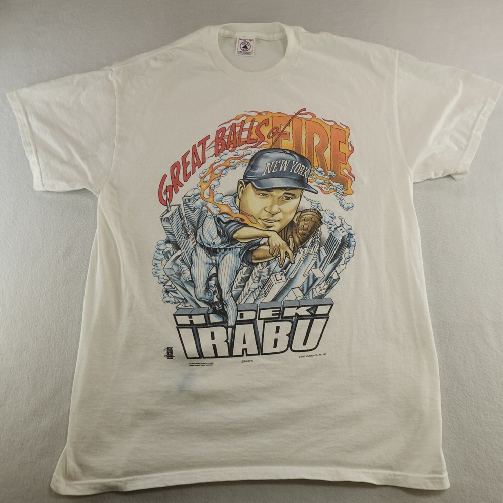 Vintage New York Yankees Hideki Irabu Great Ball Of Fire Sz L Fit Medium‎ Flaws